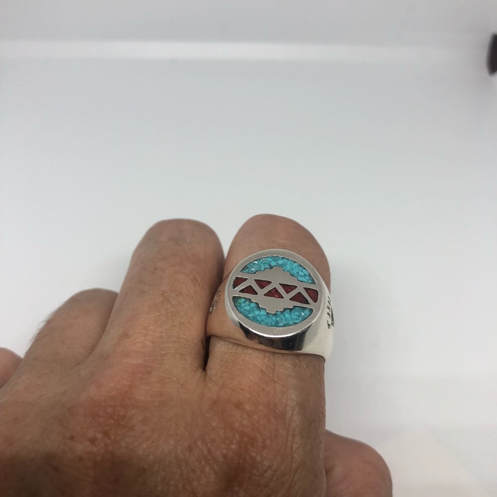 Vintage Genuine Turquoise Southwestern Inlay Ring